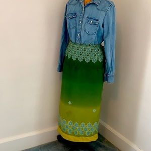 Ombre silk border printed wrap skirt with beading